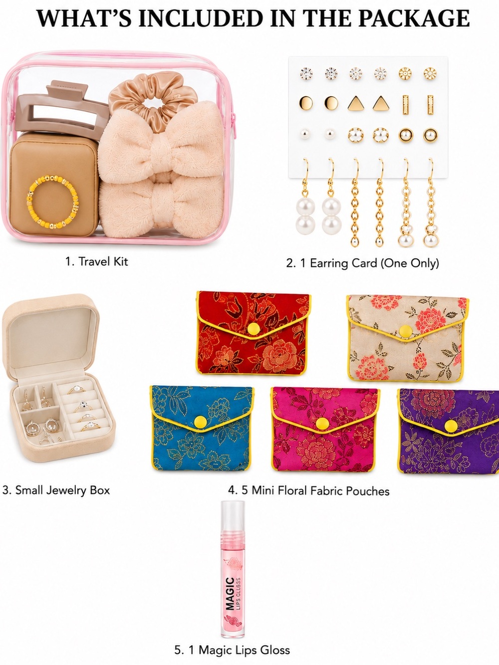 Travel Jewelry Kit with Pink Clear Case and Accessories